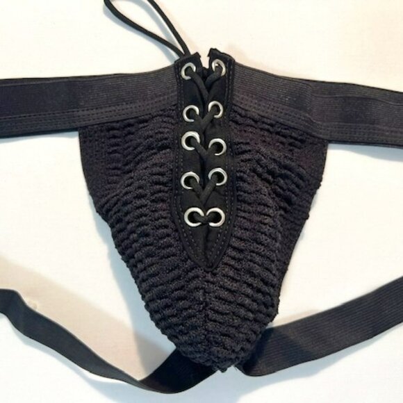 FIZX Mark by Undergear Solid Knit Lace-up Athletic Supporter/Jockstrap - Black - Picture 4 of 11